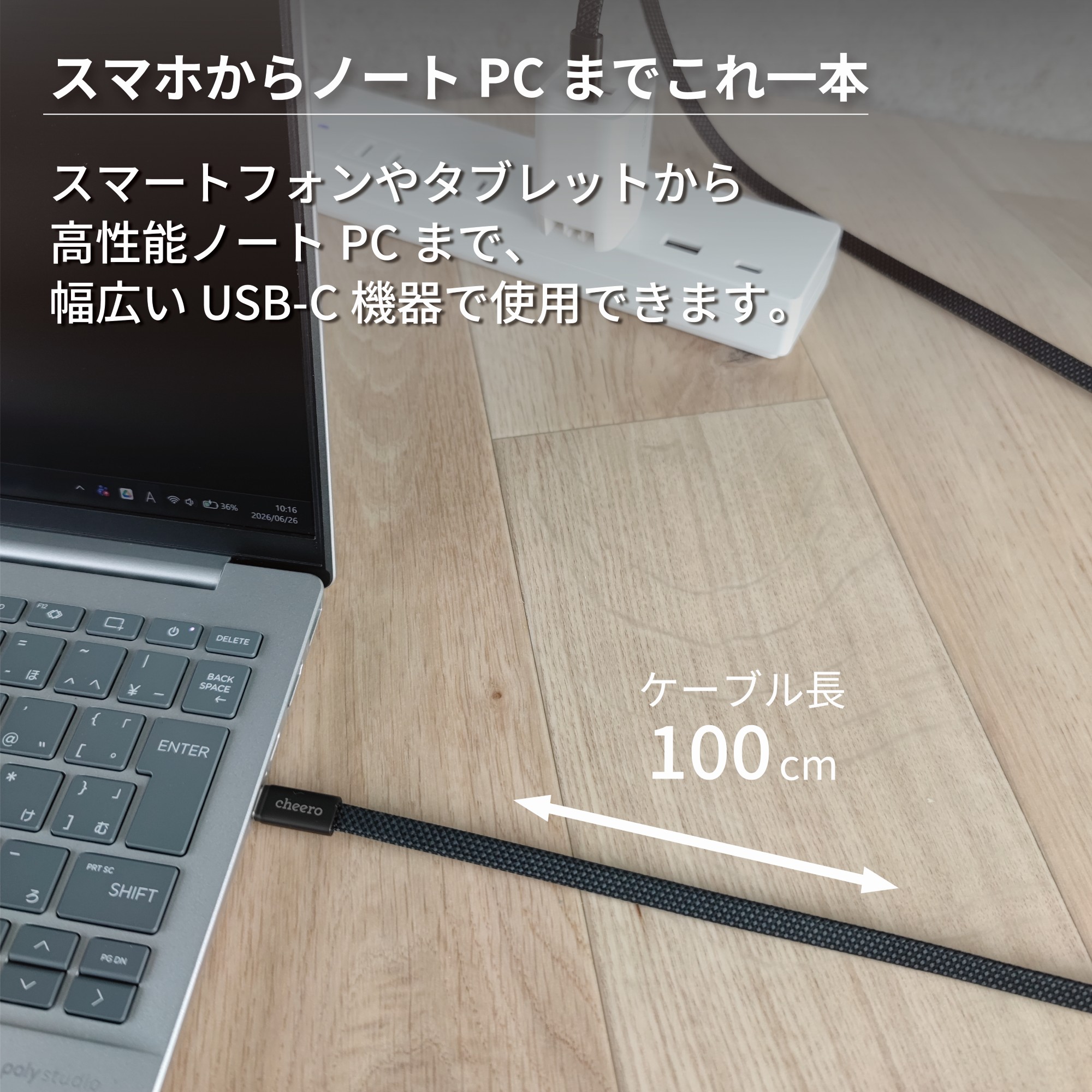 cheero（チーロ） cheero USB-C to C Ultra Slim Cable 240W 100cm