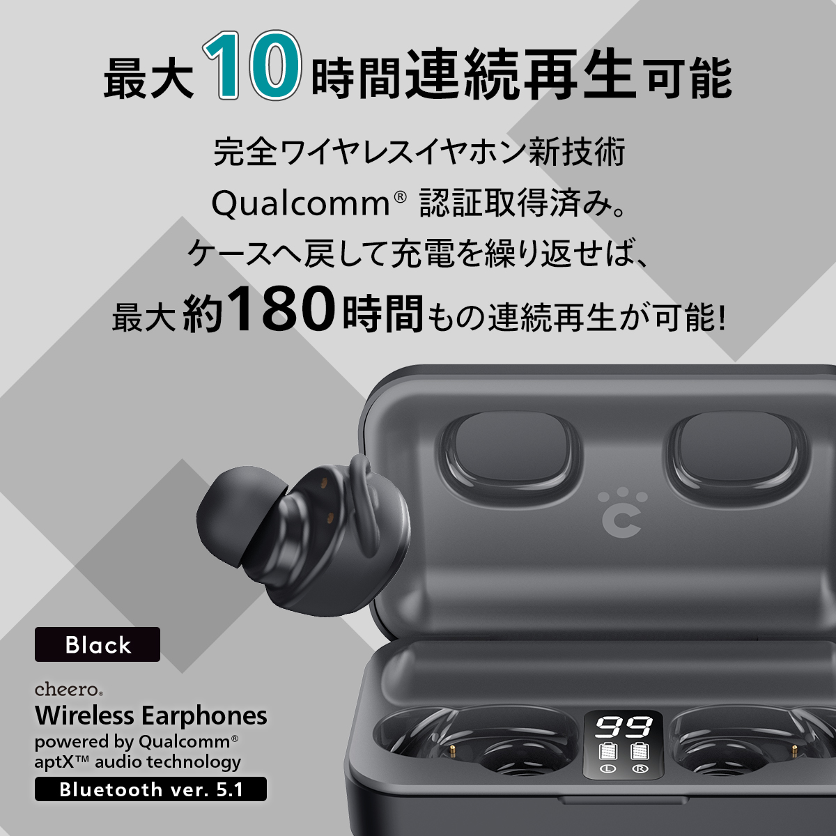 ワイヤレスイヤホン Bluetooth 5.1 iPhone Android 高音質 防水 自動接続 チーロ cheero Wireless  Earphones モバイルバッテリー機能付き ノイズキャンセリング :CHE-627:cheero mart - 通販 - Yahoo!ショッピング
