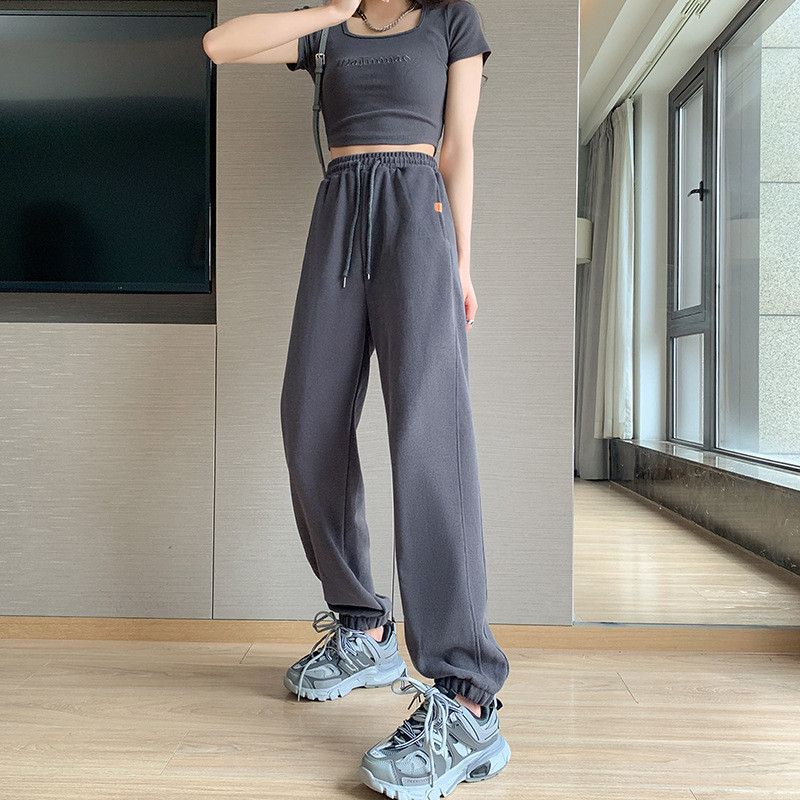 海外正規品】-新作 ジャージパンツ レディース• ス•ウェット ジョガーパンツ ハイウエスト ゆったり トレーニング ランニング ヨガ シンプル 着痩  通勤 運動 おしゃれ M グレー