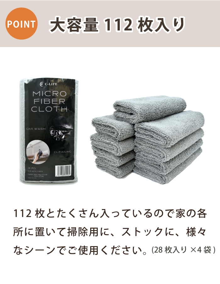 マイクロファイバークロス マイクロファイバータオル 112枚 大判40cm