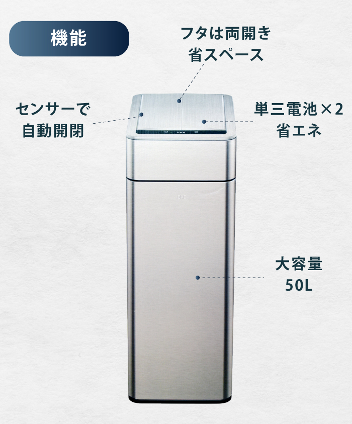 EKO（イーケーオー） センサーゴミ箱 50L 自動開閉 ステンレス