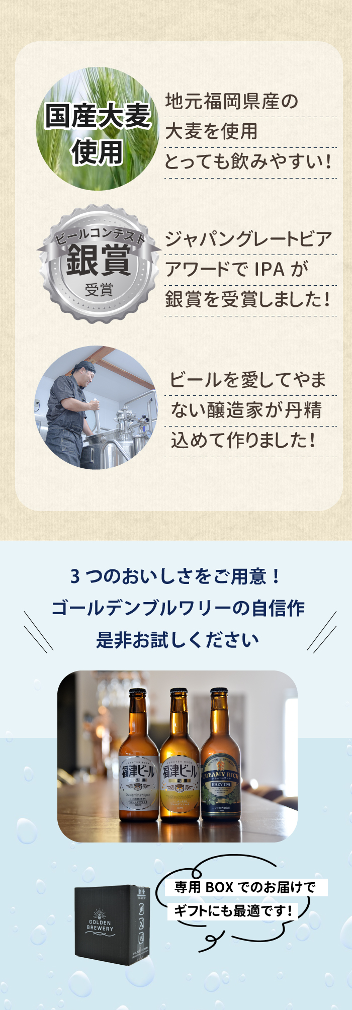 クラフトビール ビール 3種セット×2（計6本） 福津ビール GOLDEN