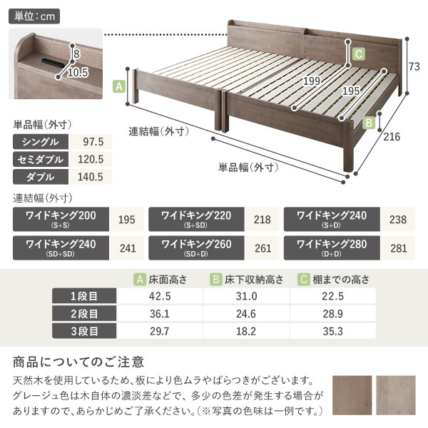 ベッド セミダブル ポケットコイルマットレス付き グレージュ 頑丈