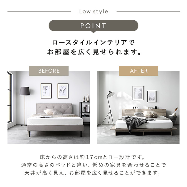 ローベッド 棚付 ステージタイプ シングル 幅120cm 2層ポケットコイル