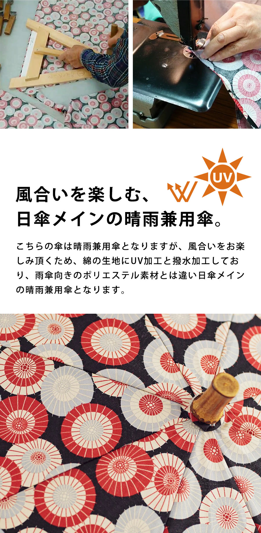 新品タグ付き【晴雨兼用 長傘】綿100％ 千鳥柄 〇型持ち手