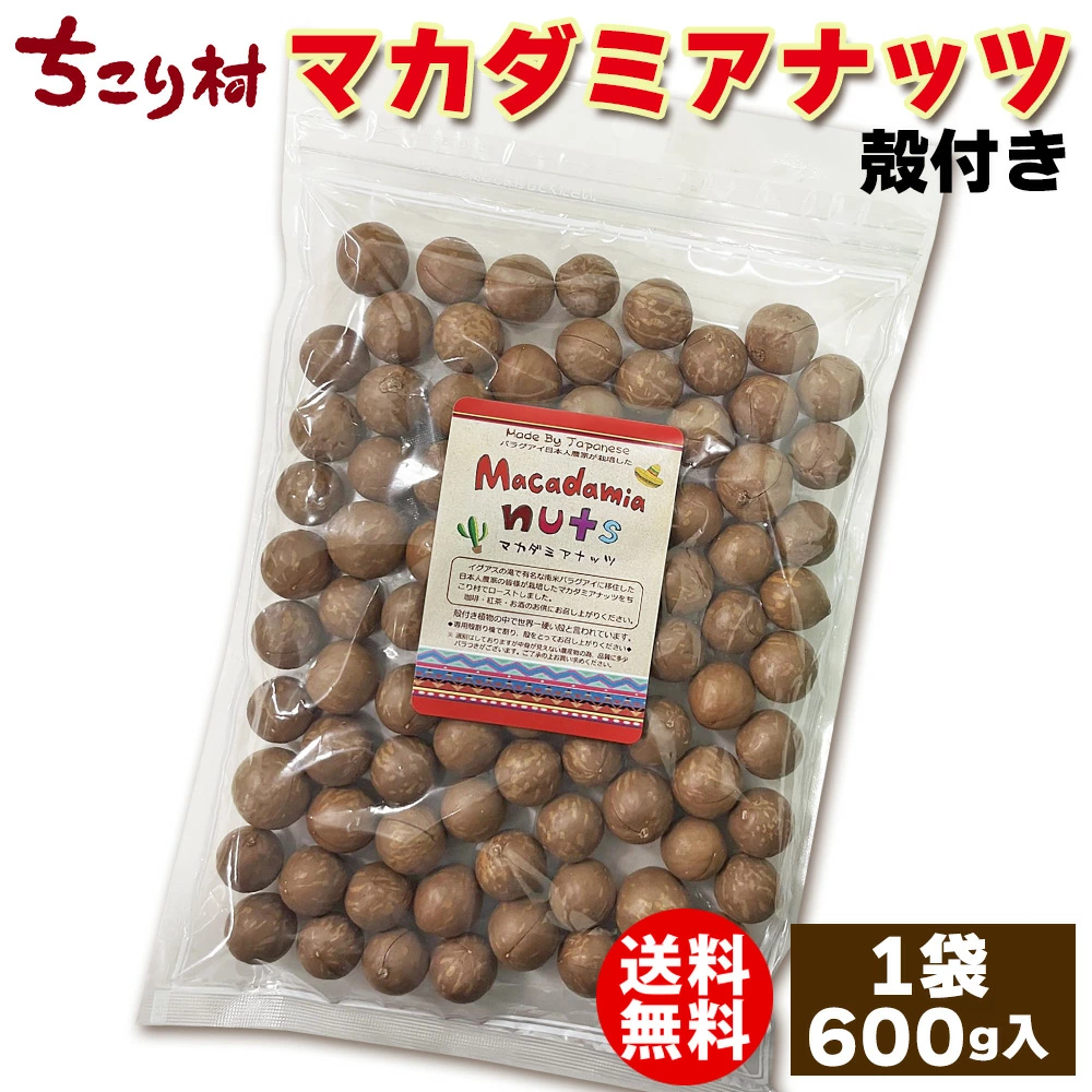 ちこり村 マカダミアナッツ 殻付き 無塩 ロースト 600g お試し商品