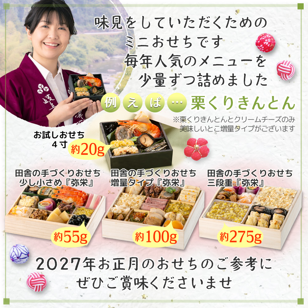 お試しおせち人気メニューを少量ずつ詰めました。