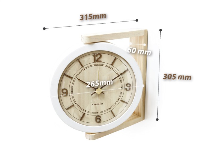 両面時計 ウェイン 立体 木製 両面壁掛け時計 SW603_W.ナチュラル(無音 