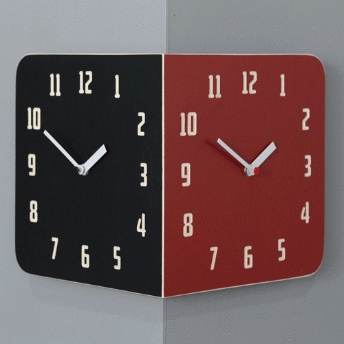 電波時計 Morden Retro Round Corner Clock (Black&Red