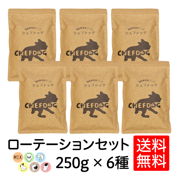 シェフドッグ 250g×6種類セット ドッグフード アレルギー 国産 日本産 無添加 グルテンフリー 総合栄養食 成犬 シニア 犬 餌