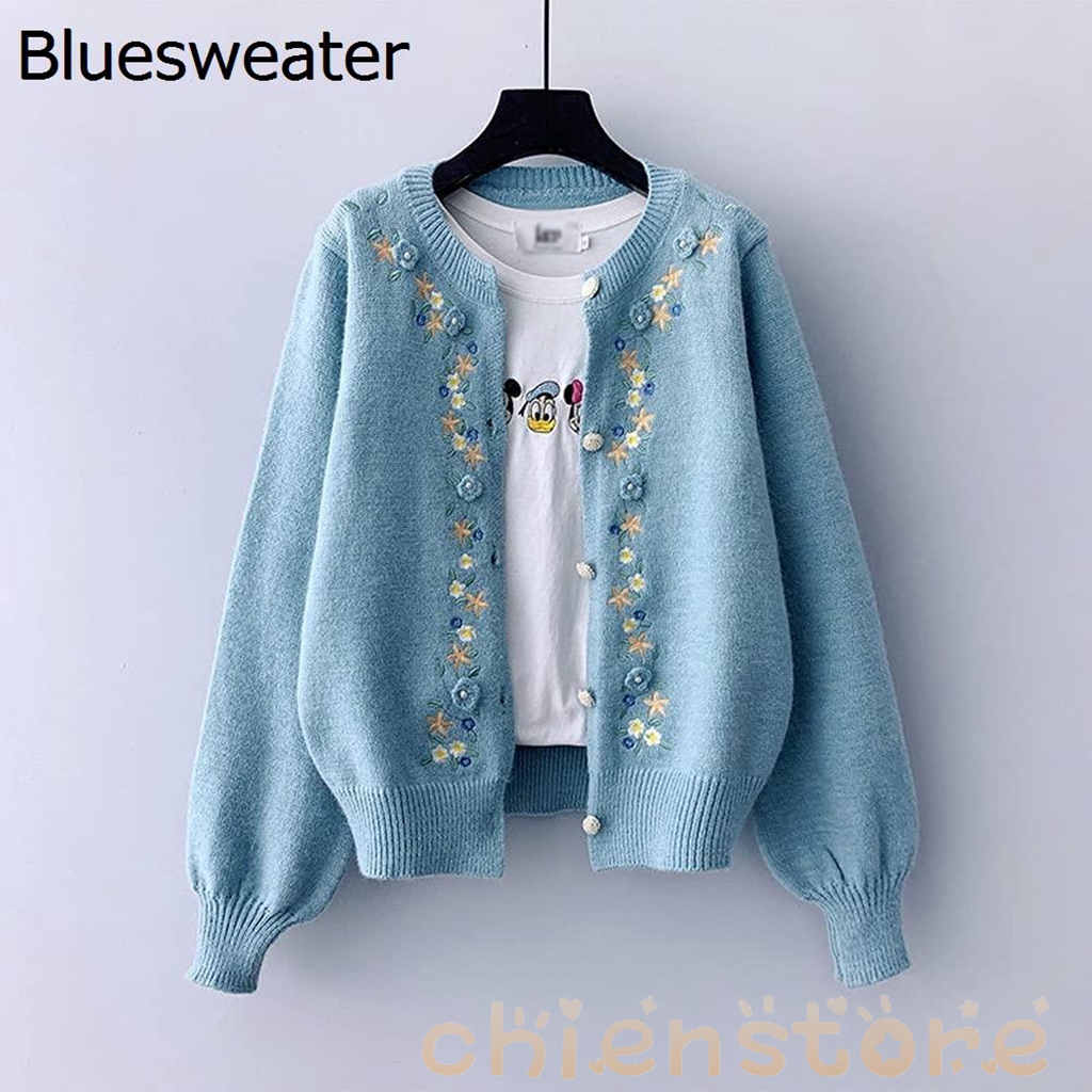 マニュアルフラワー刺繍 カーディガン セーター レディース シングル ブレスト ニット ジャケット コート ファッションモリガール