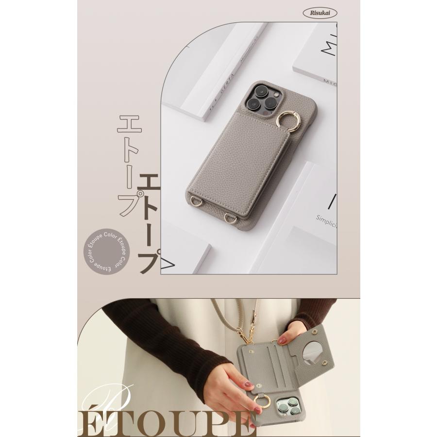 スマホショルダー ストラップ スマホケース iPhone15 ケース カード収納 肩掛け ミラー付き 背面手帳型 iPhone14 韓国 デザイン iPhone13 se3 pro max mini｜chiisaimise｜08
