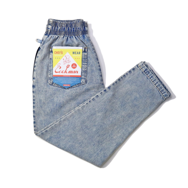 Cookman クックマン デニムシェフパンツ ケミカルウォッシュブルーデニム Washed Denim Blue 青 イージーパンツ ユニセックス