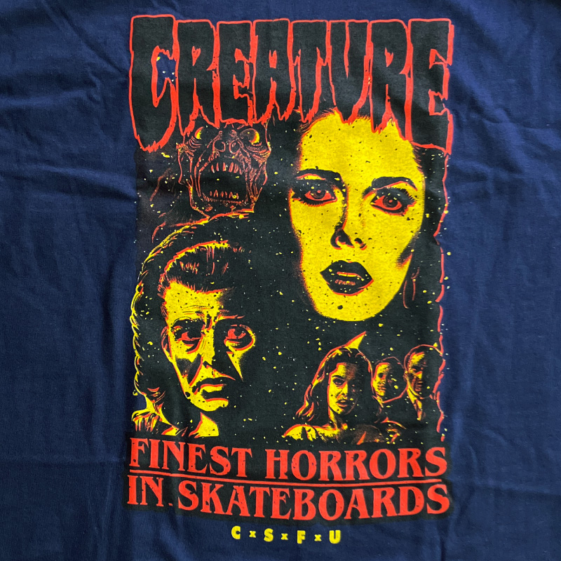 NHS creature クリーチャー ロンT フェード 墨黒 袖プリ CREATURE クリーチャー Tシャツ プリント グラフィック ホラー