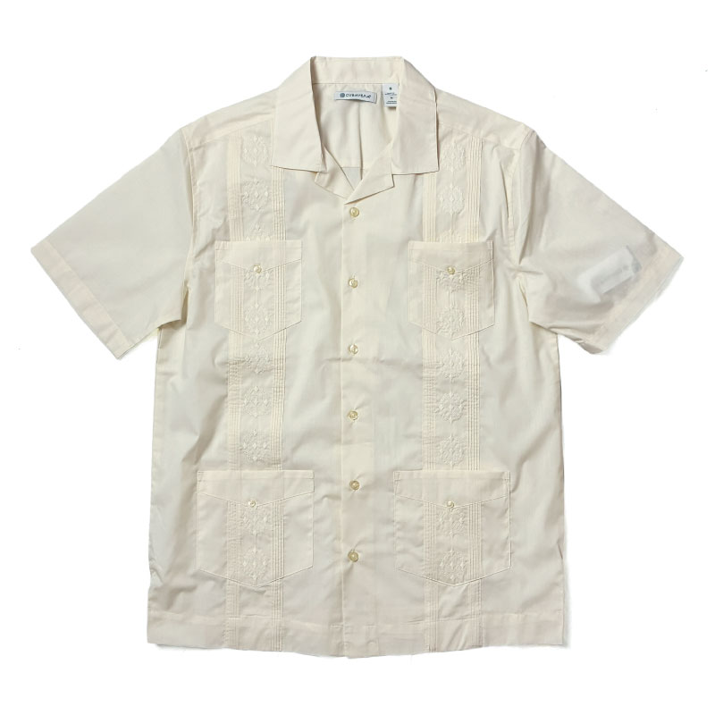 【Cubavera】キューバベラ 刺繍 キューバシャツ 半袖 XL レーヨン混 CUBAVERA キューバシャツ グアジャベーラ 半袖 アイボリー オフ