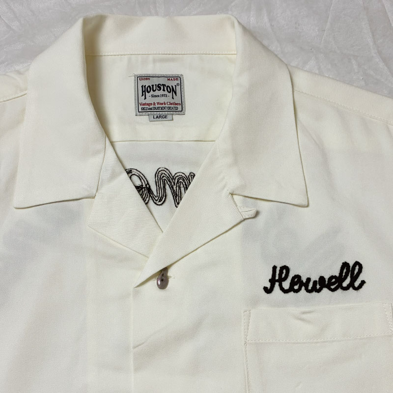 HOUSTON ヒューストン ボーリングシャツ 刺繍 オープンカラー M 開襟 HOUSTON（ヒューストン） ボーリングシャツ レーヨンオープンカラー