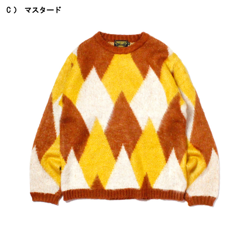 UNIVERD72 モヘア調ニット セーター クルーネック アーガイル