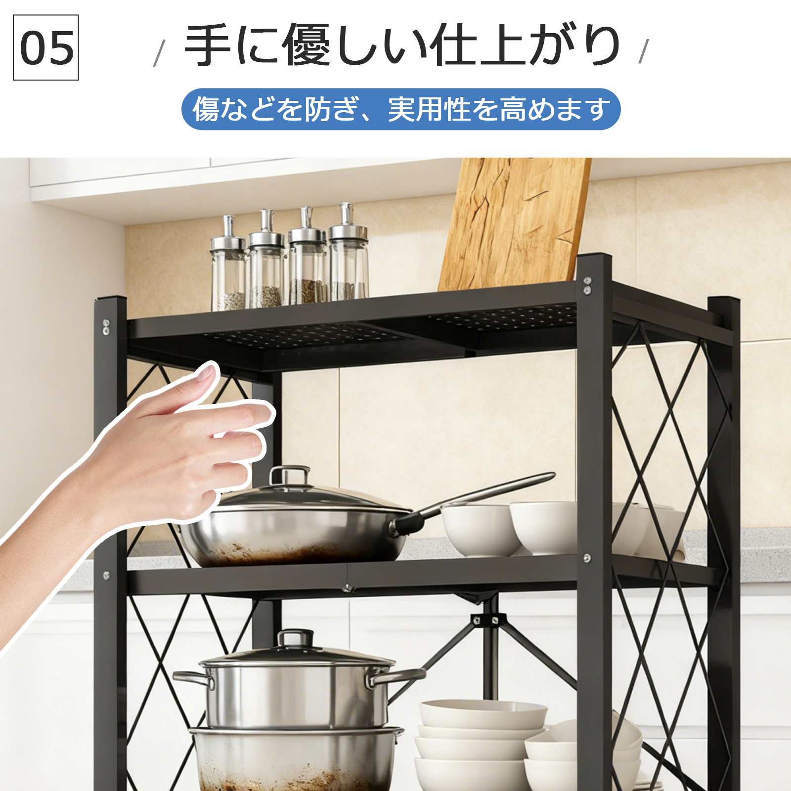 スチールラック シェルフ 4段 折りたたみ キャスター付き 組立不要 耐