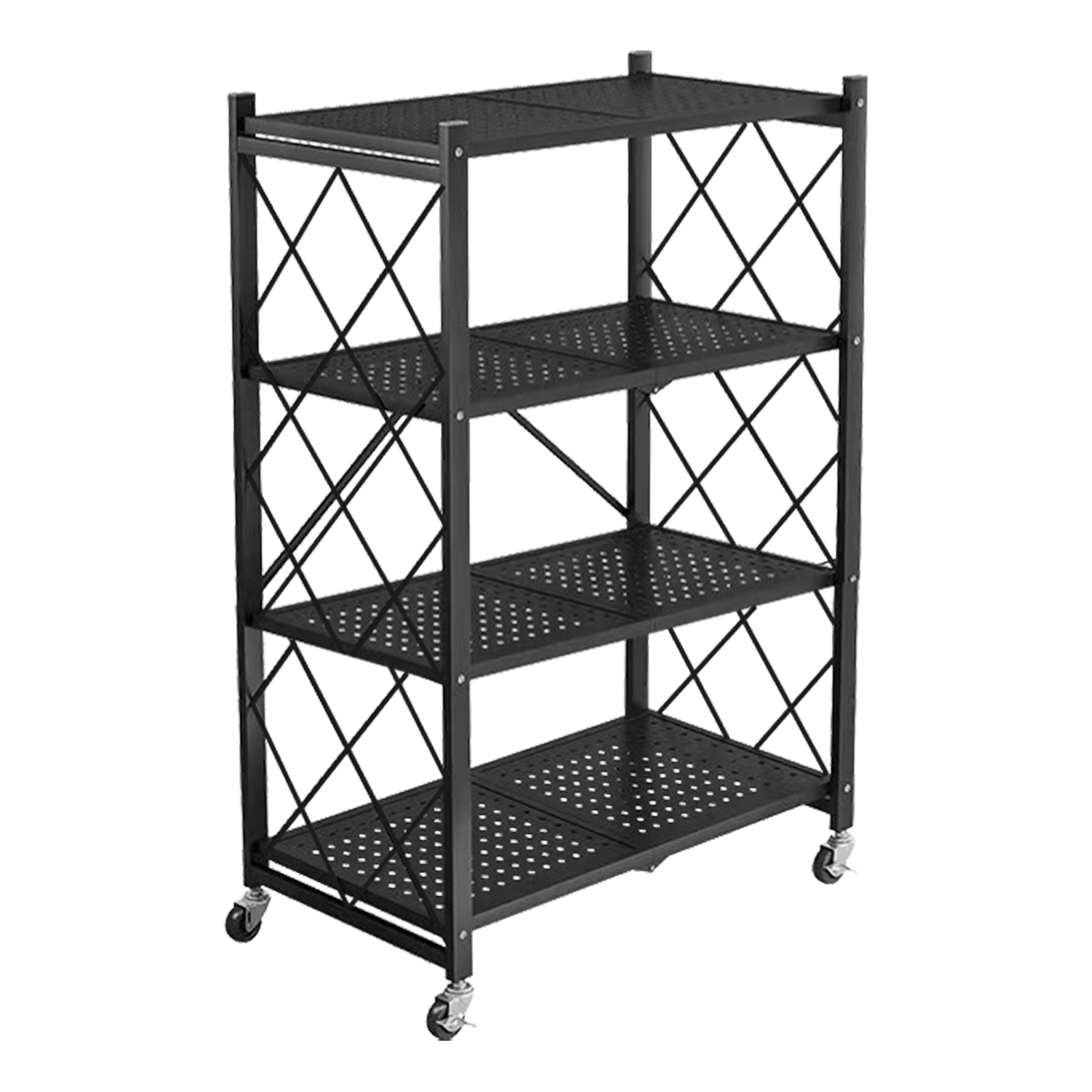 スチールラック シェルフ 4段 折りたたみ キャスター付き 組立不要 耐
