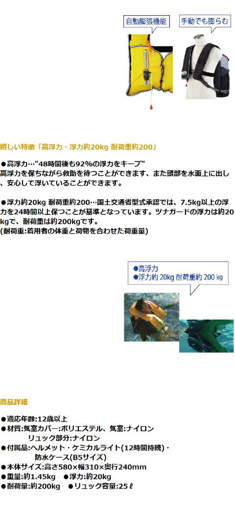 リュック一体型ライフジャケットA1R ツナガード ウェットスーツ ライフ