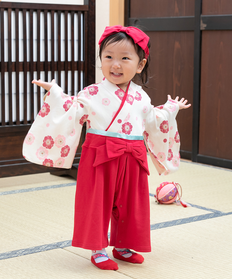 オータムセール 女の子 袴 ロンパース 60 着物風 可愛い♡お宮参り