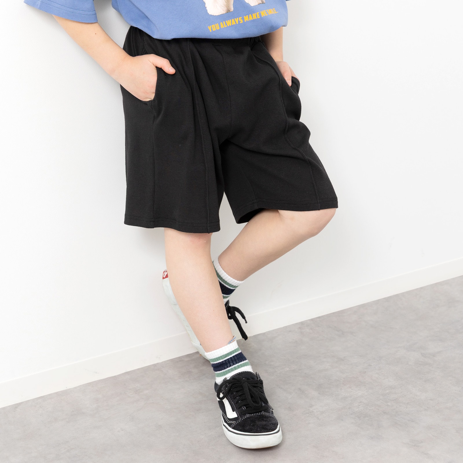 chil2 ネコポス送料無料 キッズ 無地 ハーフパンツ ピンタック 子供服