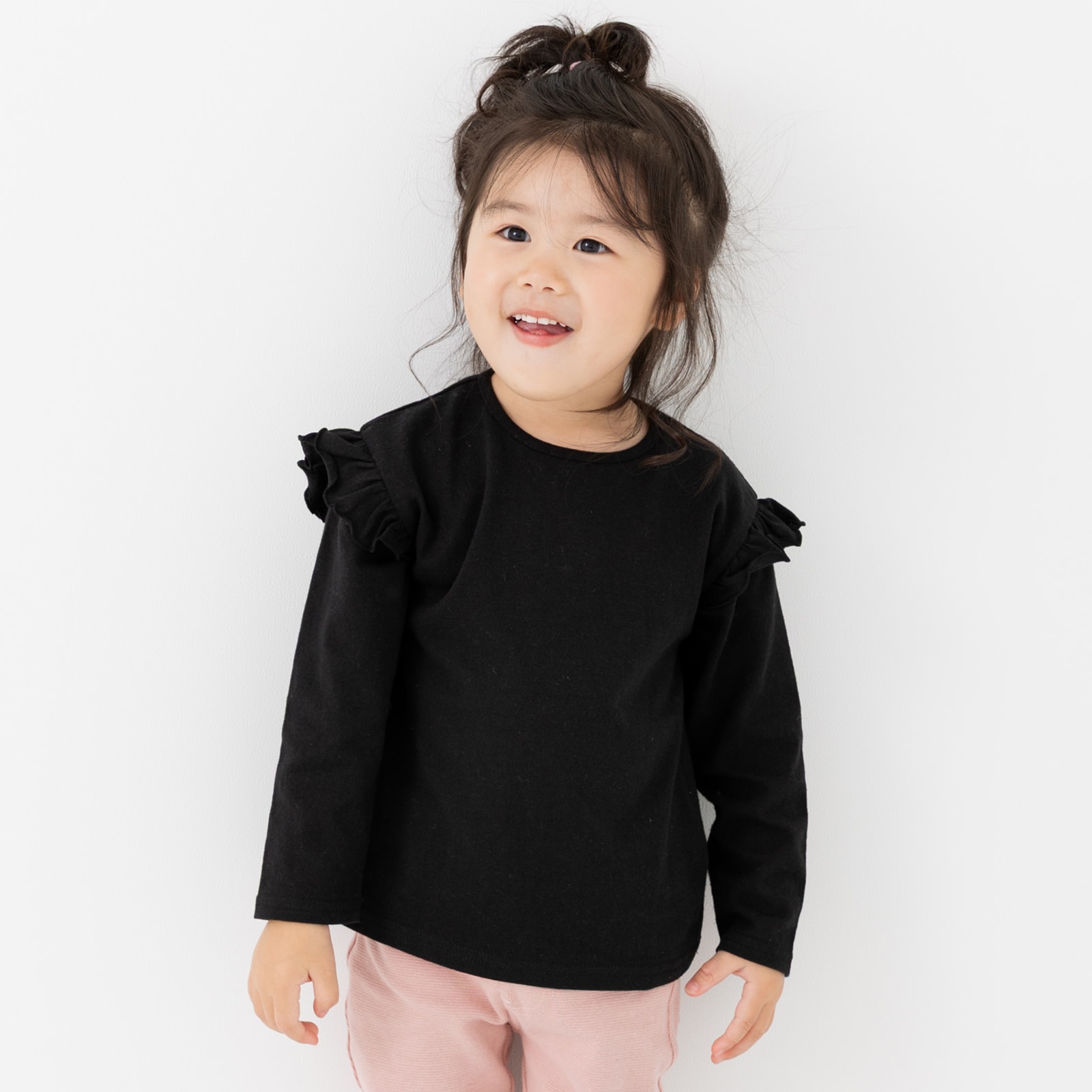 chil2 ネコポス送料無料 キッズ 長袖 フリル Tシャツ 無地 ベビー服