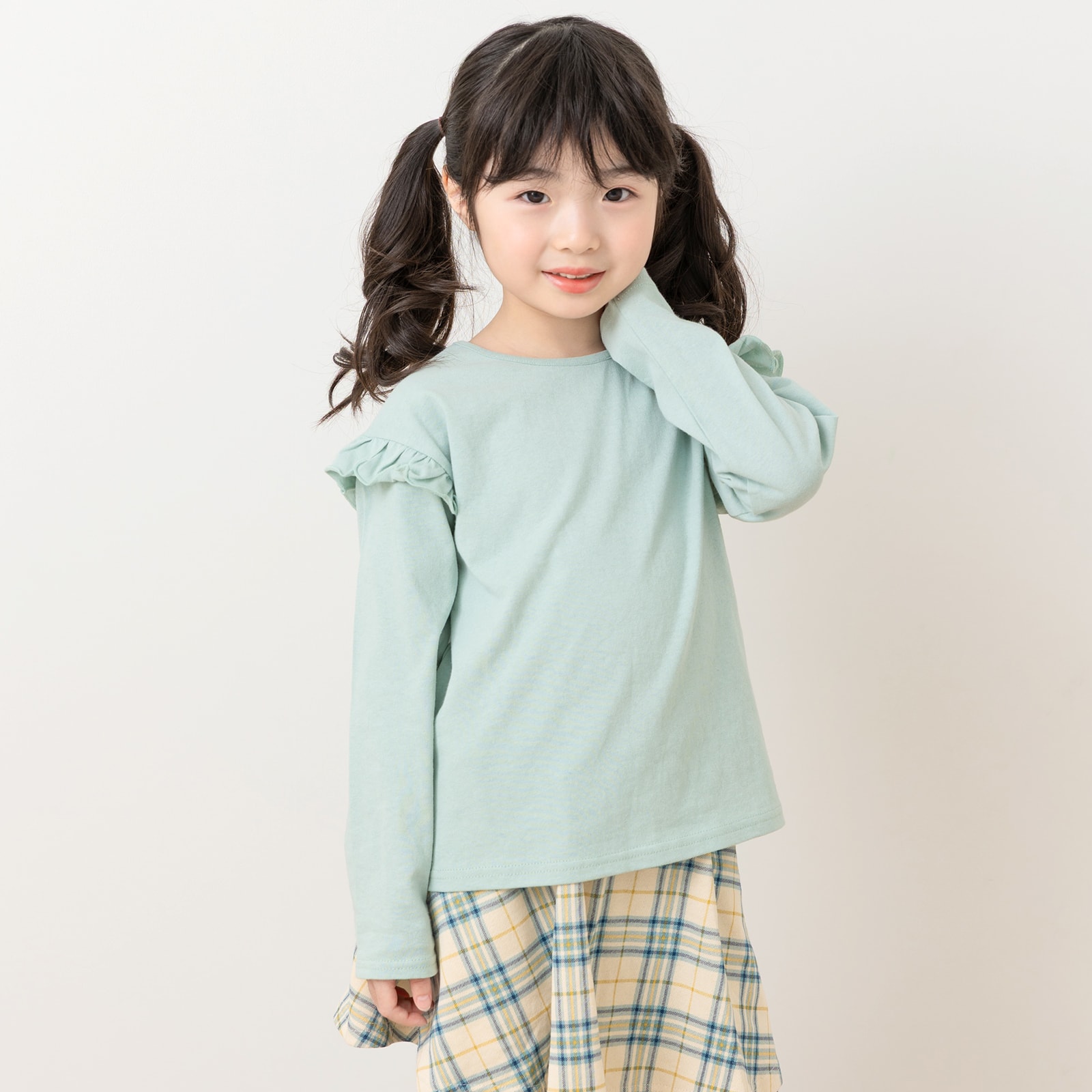 chil2 ネコポス送料無料 キッズ 長袖 フリル Tシャツ 無地 ベビー服