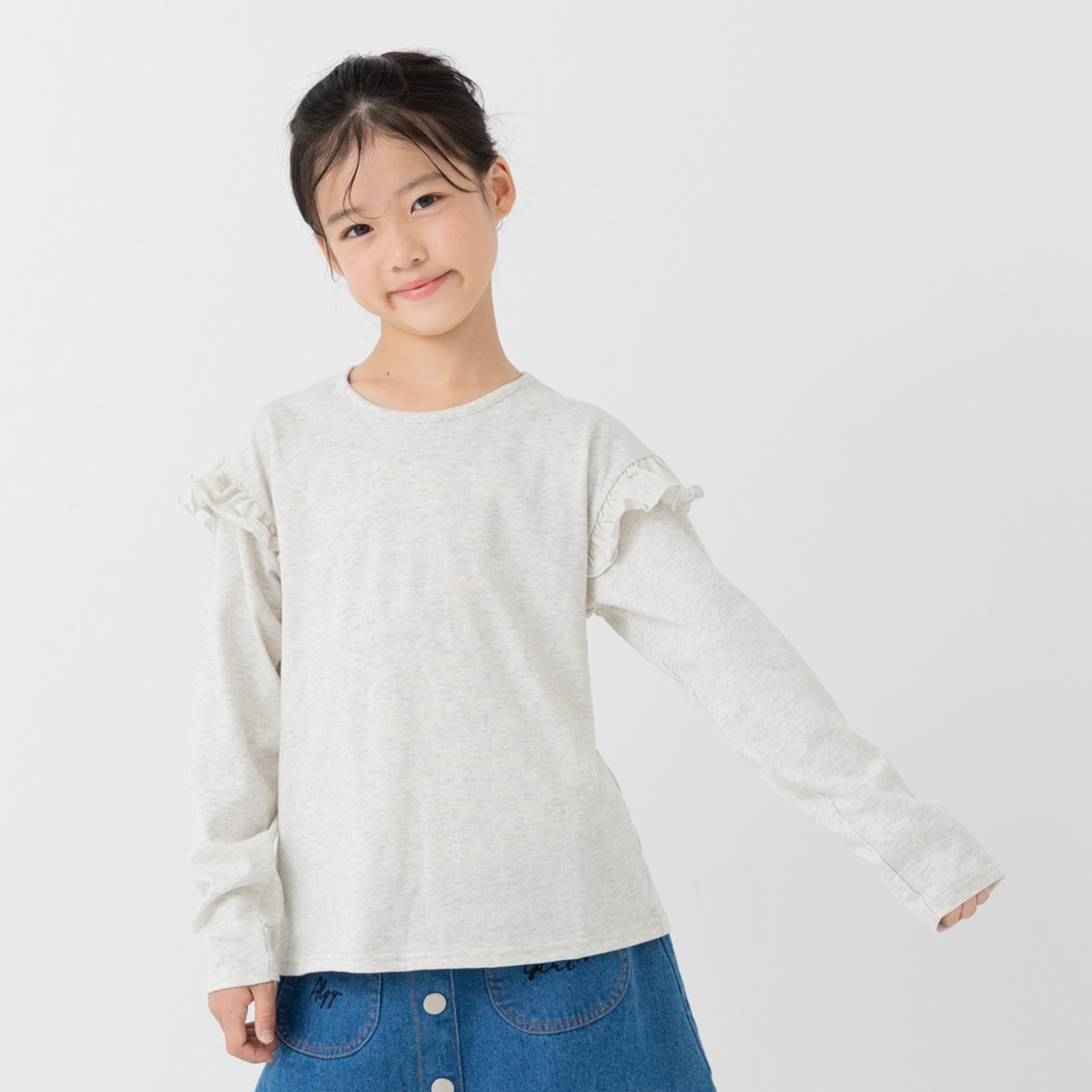 chil2 ネコポス送料無料 キッズ 長袖 フリル Tシャツ 無地 ベビー服
