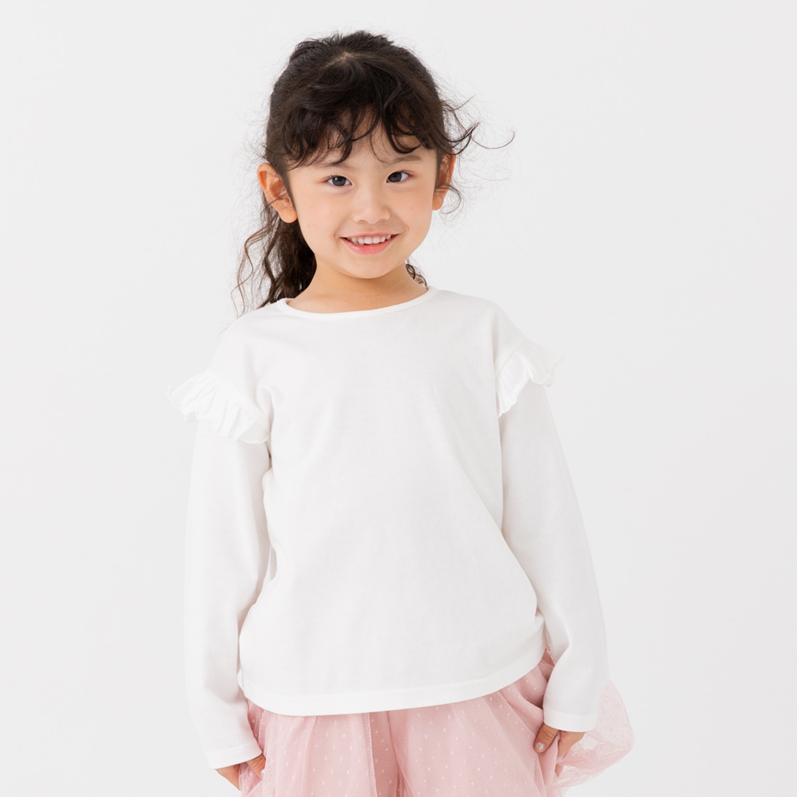 chil2 ネコポス送料無料 キッズ 長袖 フリル Tシャツ 無地 ベビー服