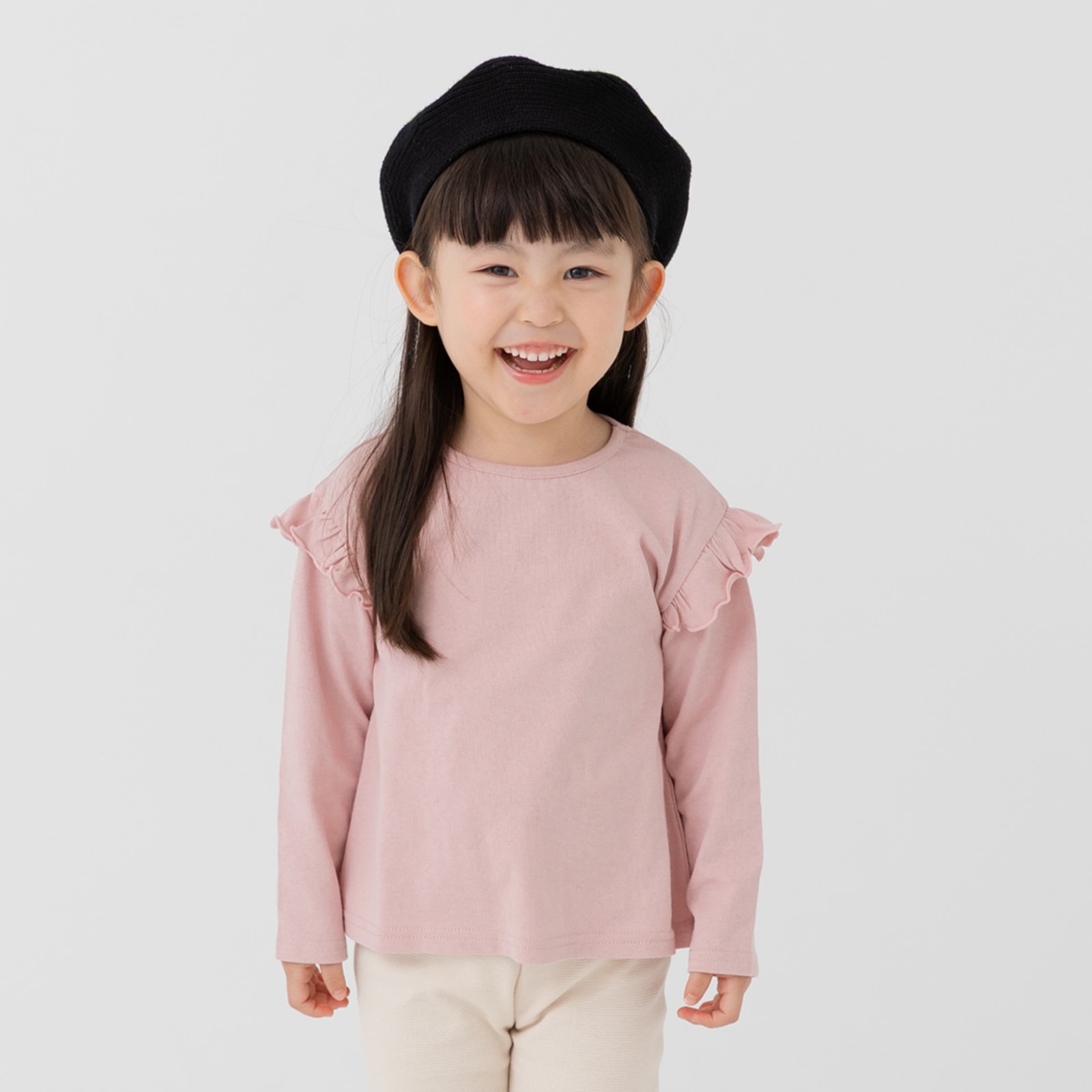 chil2 ネコポス送料無料 キッズ 長袖 フリル Tシャツ 無地 ベビー服