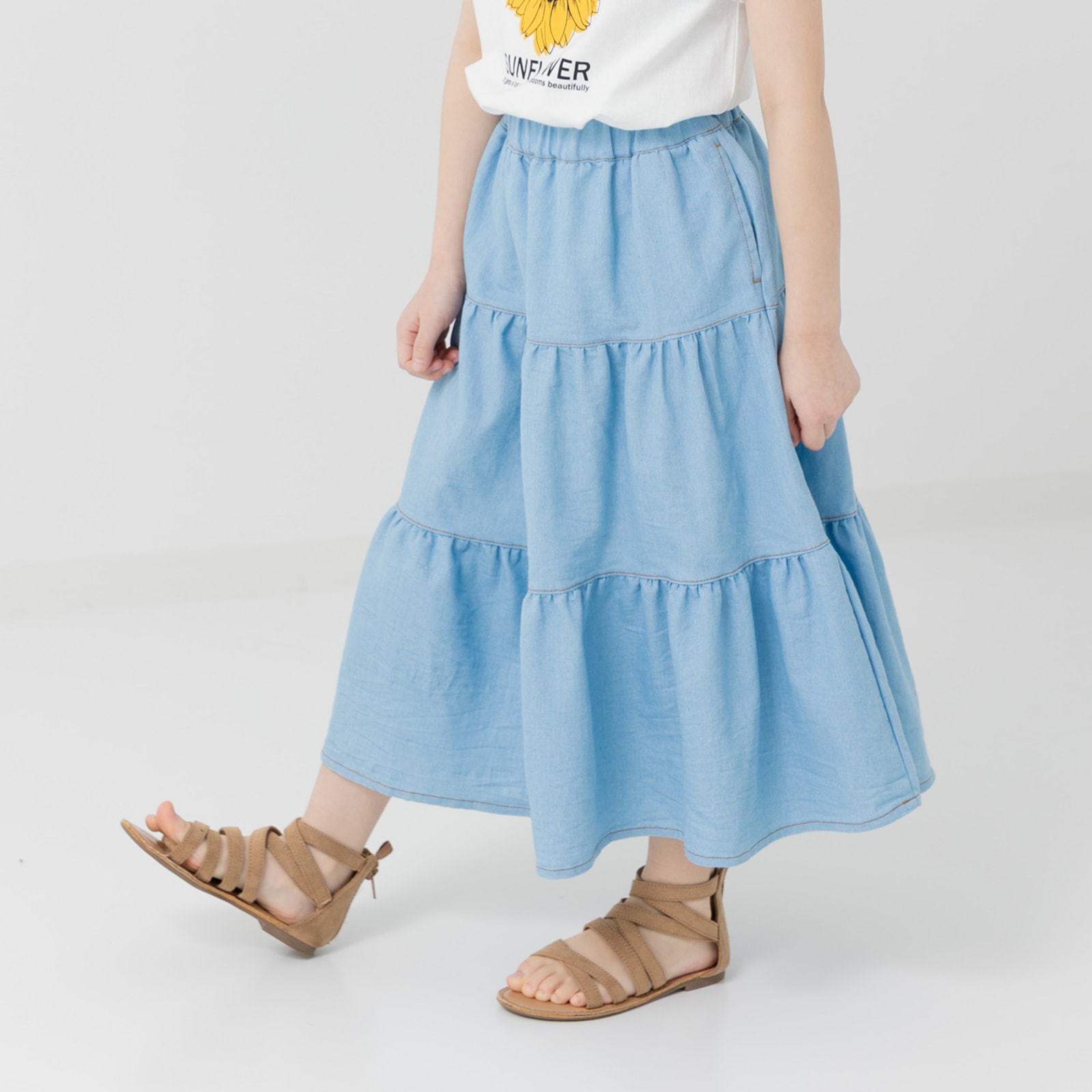chil2 キッズ スカート ロング ダンガリー 子供服 布帛 女の子