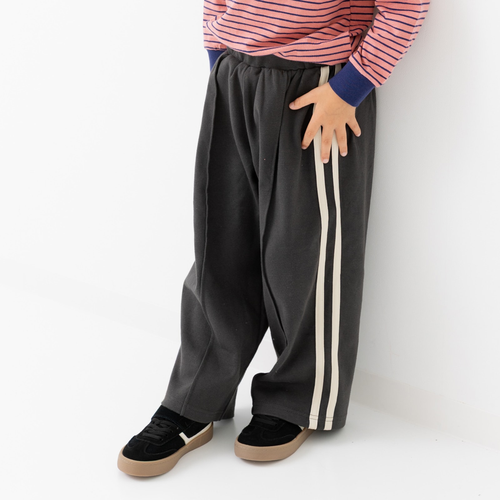 キッズ ワイドパンツ ストレッチ ベビー服 子供服 男の子 女の子 脇ライン ピンタック 秋 90 100 110 120 130 140 150cm | chil2 | 02