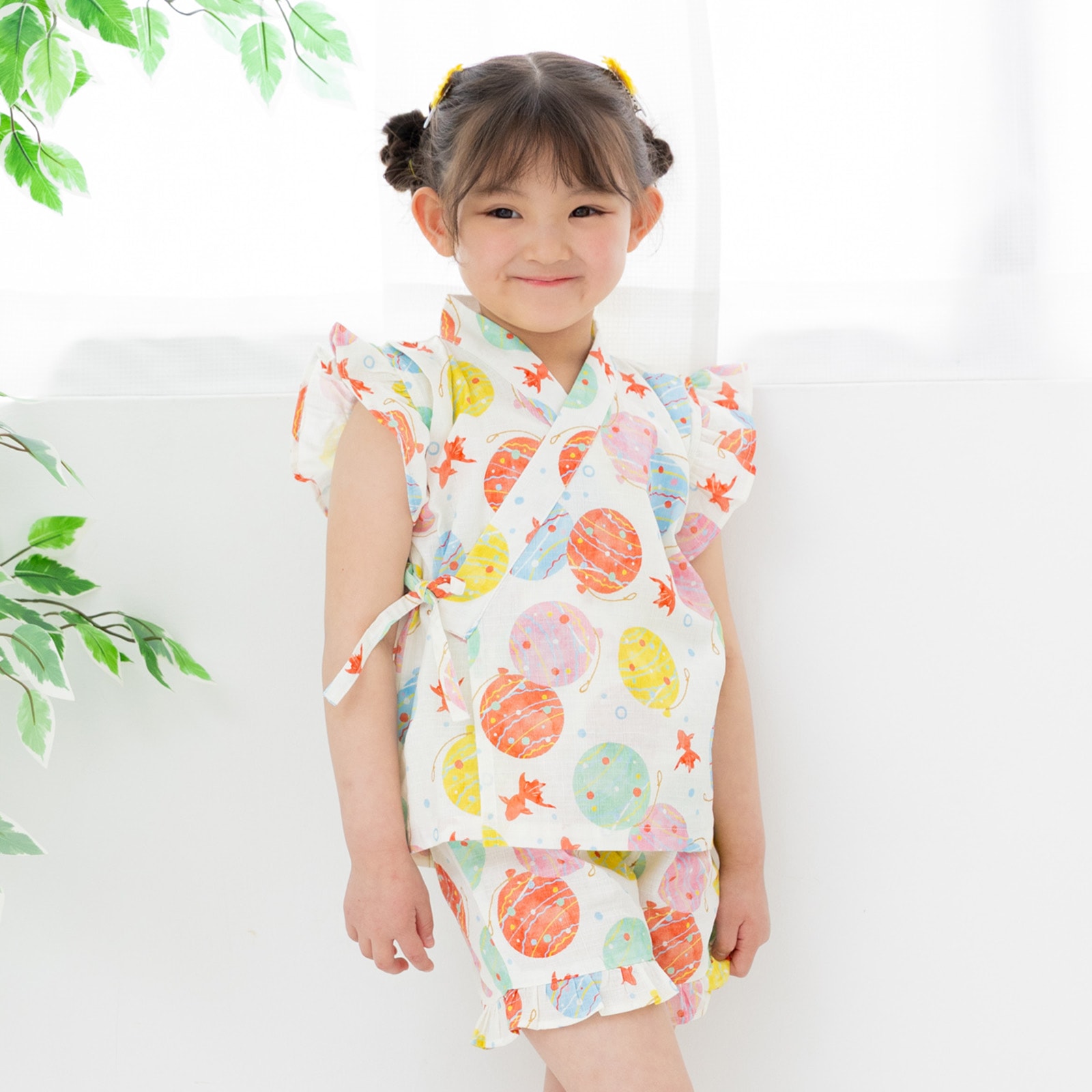 chil2 キッズ フリル 甚平 セット ベビー服 子供服 浴衣 女の子 綿100