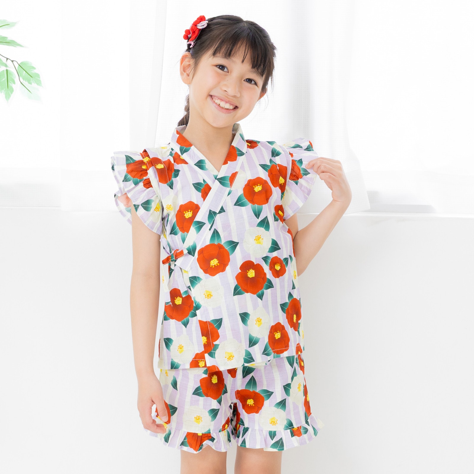 chil2 キッズ フリル 甚平 セット ベビー服 子供服 浴衣 女の子 綿100 