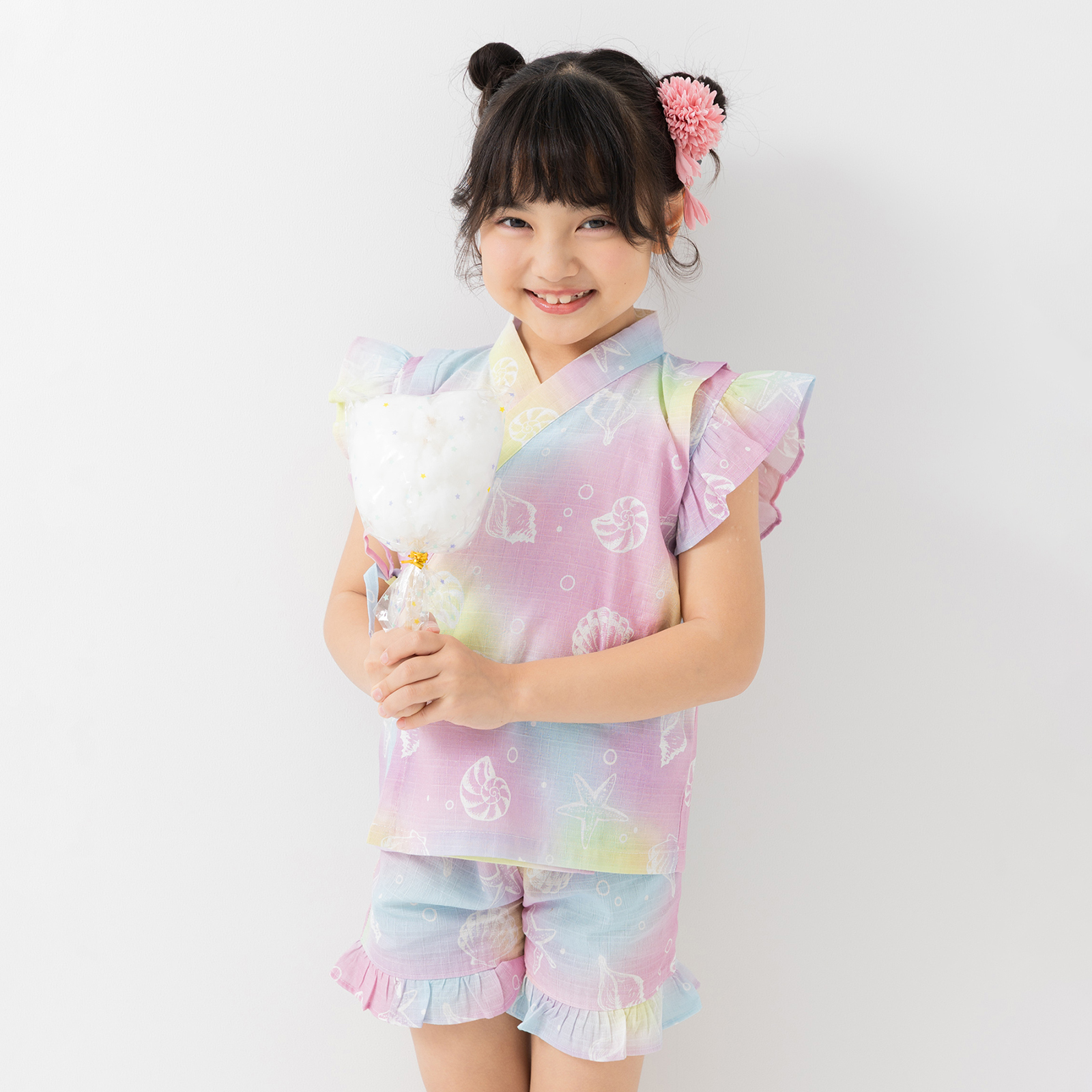 chil2 キッズ フリル 甚平 セット ベビー服 子供服 浴衣 女の子 綿100