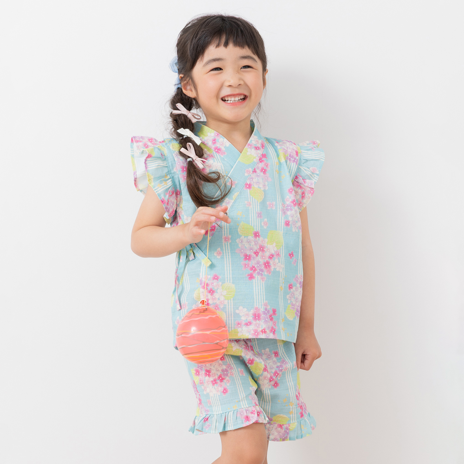 chil2 キッズ フリル 甚平 セット ベビー服 子供服 浴衣 女の子 綿100