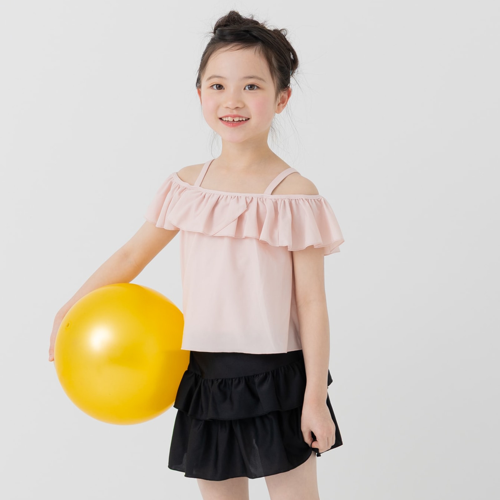 送料無料 キッズ 子供服 水着 女の子 無地 ドット プール セパレート セットアップ 2点セット フレア フリル オフショルダー 夏 100 110 120 130 140 150cm | chil2 | 04