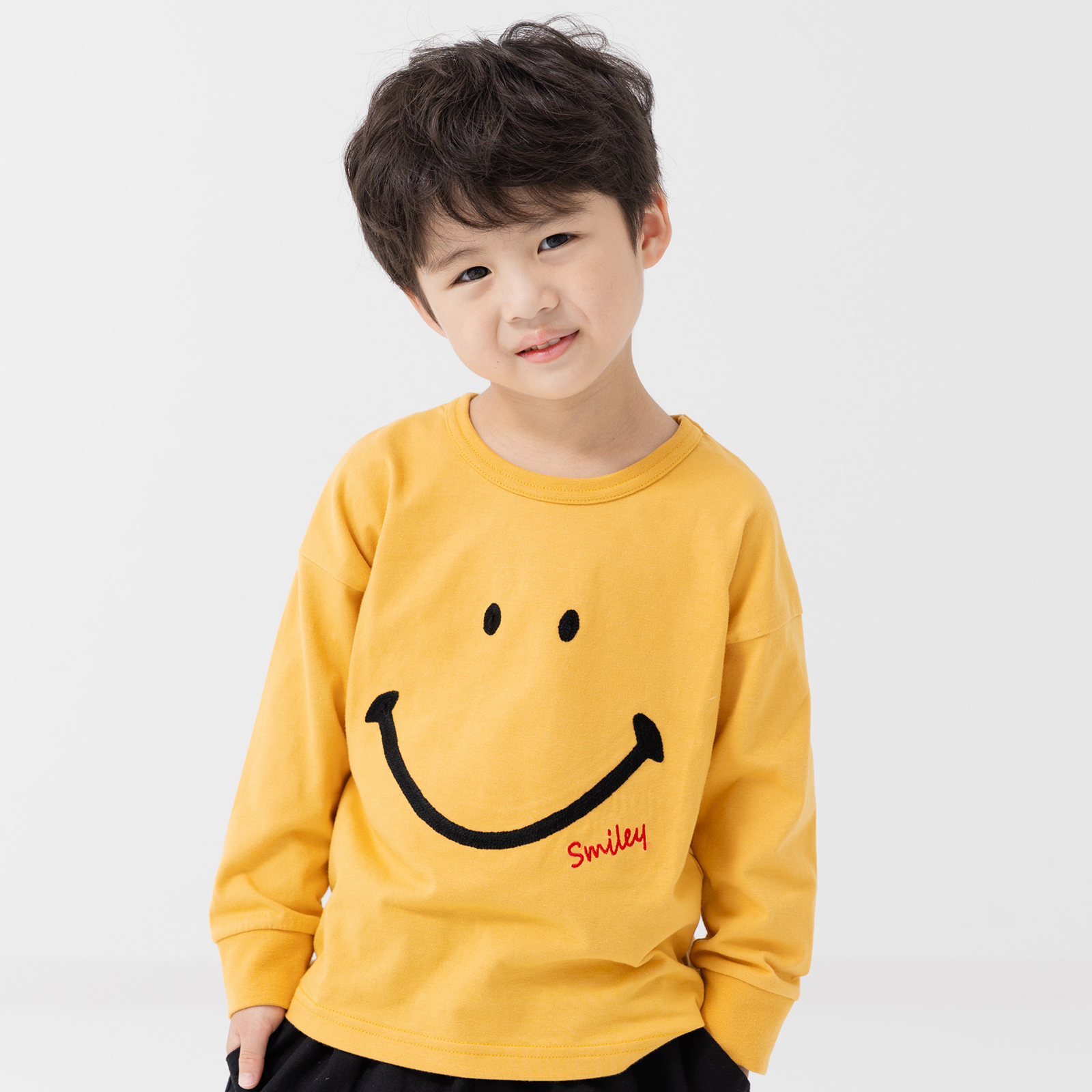 ゆうパケ送料無料 キッズ Tシャツ 長袖 ロンT スマイリー ベビー服 子供服 男の子 女の子 かわ...