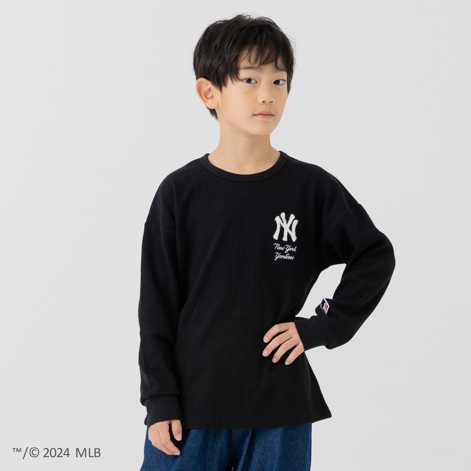 MLB 在庫処分 キッズ 長袖 Tシャツ ロンT 男の子 ワッフル ロゴ