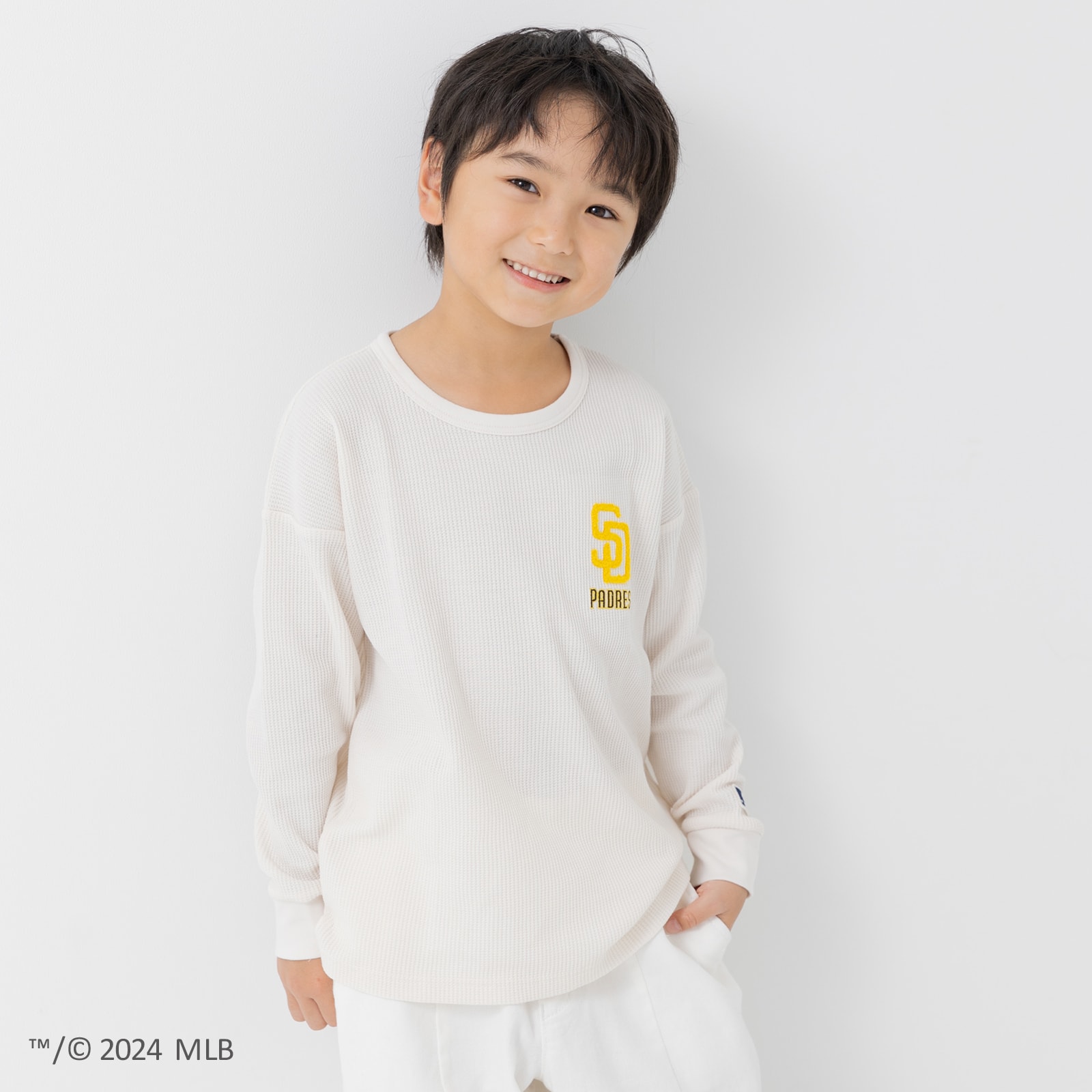 在庫処分 キッズ 長袖 Tシャツ ロンT 男の子 ワッフル ロゴ ベビー服 子供服 MLB メジャーリーグ ドジャース ヤンキース パドレス 90 100 110 120 130 140 150cm | MLB | 03
