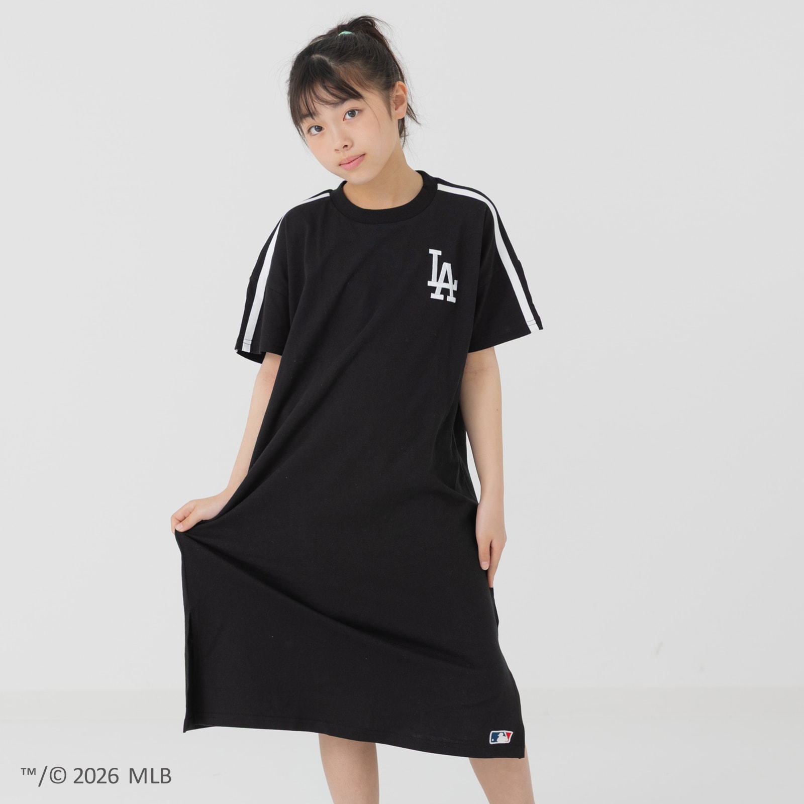 MLB キッズ 子供服 ワンピース 半袖 ワイド 女の子 綿100％ ロゴ 