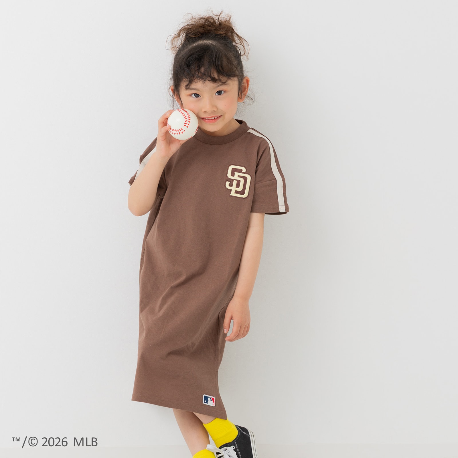 MLB キッズ 子供服 ワンピース 半袖 ワイド 女の子 綿100％ ロゴ 
