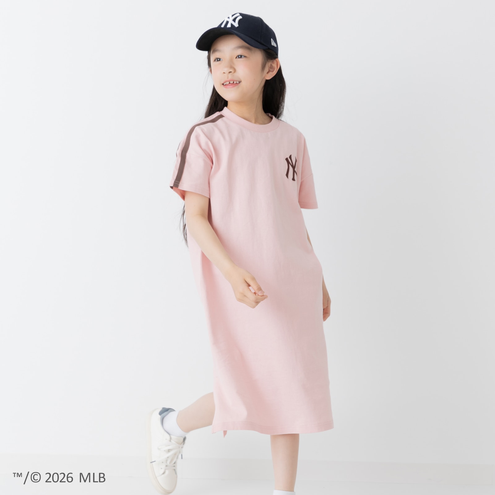 MLB キッズ 子供服 ワンピース 半袖 ワイド 女の子 綿100％ ロゴ 