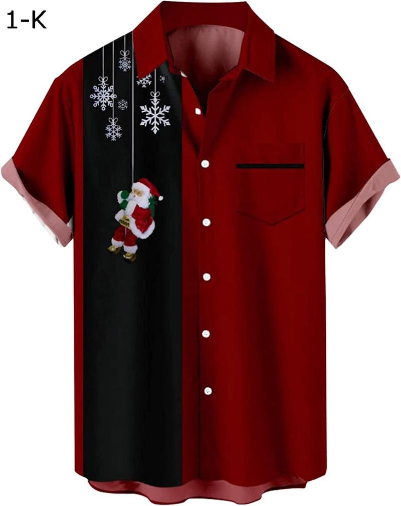 メンズ クリスマス サンタ ギフト 3D デジタル プリント ボタン ラペル 半袖シャツ Tシャツ トップ ユニクロ Tシャツ｜chin-st｜04