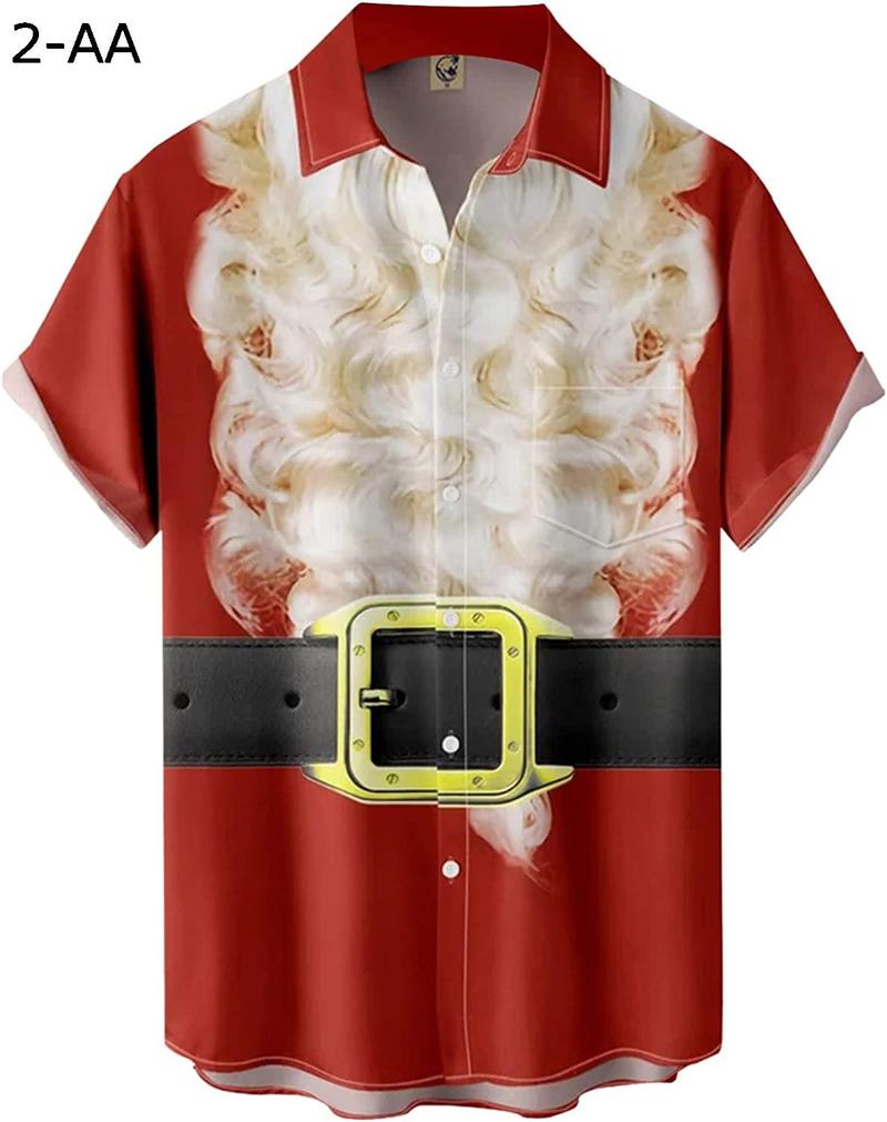 メンズ クリスマス サンタ ギフト 3D デジタル プリント ボタン ラペル 半袖シャツ Tシャツ トップ ユニクロ Tシャツ｜chin-st｜06