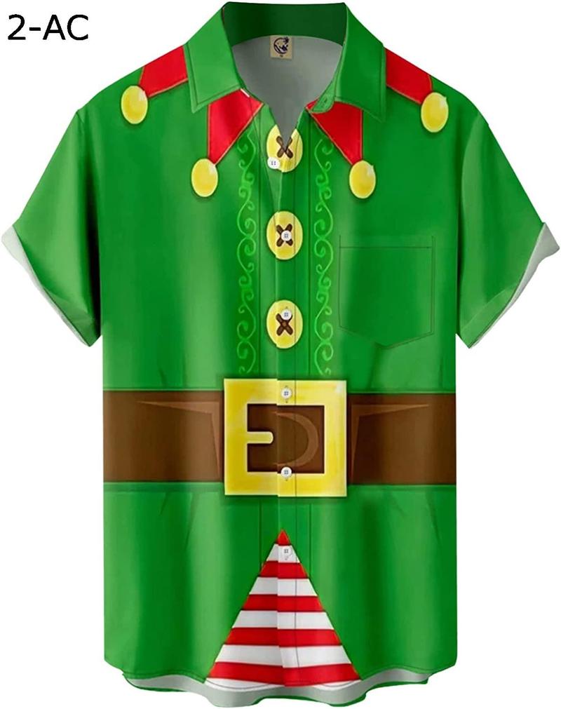 メンズ クリスマス サンタ ギフト 3D デジタル プリント ボタン ラペル 半袖シャツ Tシャツ トップ ユニクロ Tシャツ｜chin-st｜08