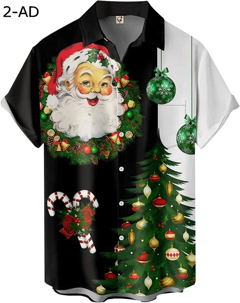 メンズ クリスマス サンタ ギフト 3D デジタル プリント ボタン ラペル 半袖シャツ Tシャツ トップ ユニクロ Tシャツ｜chin-st｜09