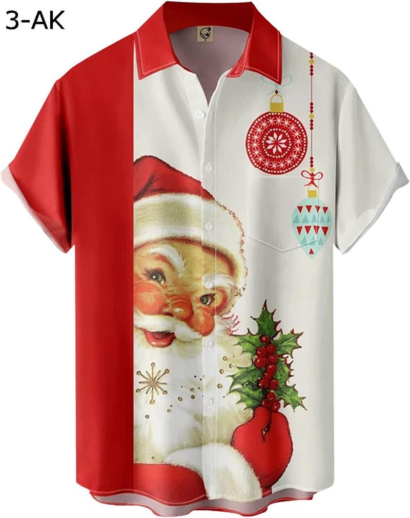 メンズ クリスマス サンタ ギフト 3D デジタル プリント ボタン ラペル 半袖シャツ Tシャツ トップ ユニクロ Tシャツ｜chin-st｜10