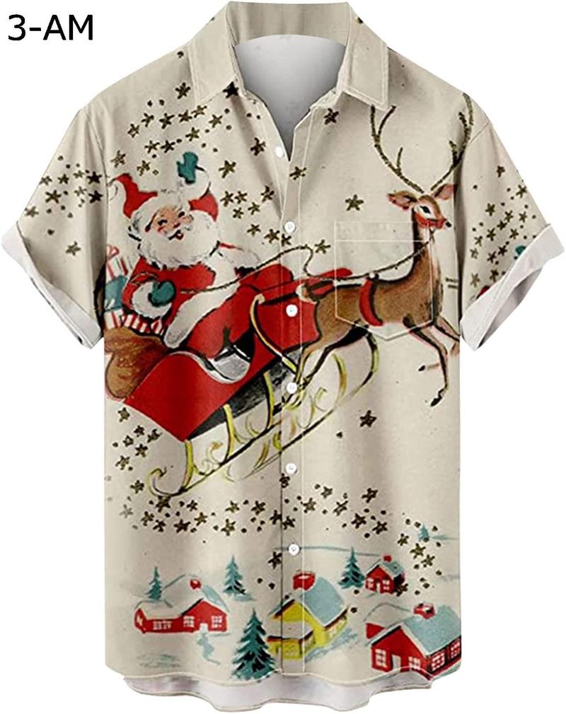 メンズ クリスマス サンタ ギフト 3D デジタル プリント ボタン ラペル 半袖シャツ Tシャツ トップ ユニクロ Tシャツ｜chin-st｜12